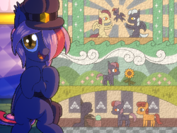 Size: 800x600 | Tagged: safe, artist:rangelost, imported from derpibooru, oc, oc only, oc:moonflower, bat pony, pony, cyoa:d20 pony, bat pony oc, cyoa, hat, looking at you, offscreen character, pixel art, solo, story included