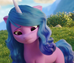 Size: 950x804 | Tagged: safe, imported from derpibooru, screencap, izzy moonbow, pony, unicorn, spoiler:my little pony: a new generation, 3d, cropped, female, g5, izzy moodbow, mare, my little pony: a new generation, sad, solo