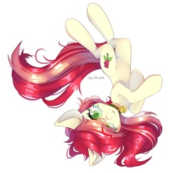 Size: 2000x2000 | Tagged: safe, artist:shelti, imported from derpibooru, roseluck, earth pony, pony, behaving like a cat, belly, collar, colored pupils, commission, commissioner:doom9454, cute, eye clipping through hair, high res, looking at you, lying down, on back, pet tag, pony pet, rosepet, solo, tongue out