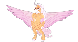 Size: 2800x1500 | Tagged: safe, artist:uunicornicc, imported from derpibooru, oc, oc only, alicorn, anthro, armor, curved horn, female, helmet, horn, simple background, solo, spread wings, white background, wings