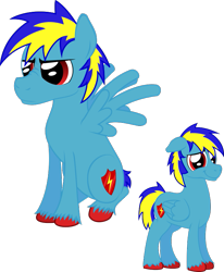 Size: 643x782 | Tagged: safe, alternate version, artist:zombietator, imported from derpibooru, oc, oc only, pegasus, pony, colored, duo, male, pegasus oc, simple background, smiling, stallion, transparent background, unshorn fetlocks, wings