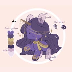 Size: 1440x1440 | Tagged: safe, artist:nammibunniouo, imported from derpibooru, oc, oc only, oc:urania, pony, unicorn, clothes, constellation, constellation pony, eye, eyes, eyes closed, horn, horn jewelry, jewelry, long mane, raised hoof, raised leg, reference sheet, scarf, short tail, smiling, solo, stars, tail, translucent