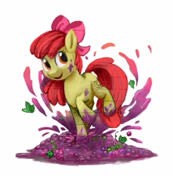 Size: 2791x2822 | Tagged: safe, artist:nebula210, imported from derpibooru, apple bloom, earth pony, pony, colored, female, filly, food, grapes, high res, simple background, solo, white background