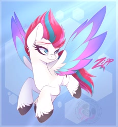 Size: 1895x2040 | Tagged: safe, artist:bloody-pink, imported from derpibooru, zipp storm, pegasus, pony, spoiler:my little pony: a new generation, adorazipp, colored wings, cute, ear fluff, female, flying, g5, hoof fluff, mare, multicolored wings, my little pony: a new generation, smiling, solo, unshorn fetlocks, wings