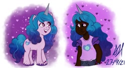 Size: 1252x683 | Tagged: safe, artist:krystaihuntress, imported from derpibooru, izzy moonbow, human, spoiler:my little pony: a new generation, 2021, dark skin, g5, humanized, my little pony: a new generation