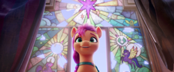 Size: 1920x800 | Tagged: safe, imported from derpibooru, screencap, sunny starscout, earth pony, pony, spoiler:my little pony: a new generation, 3d, female, g5, mare, my little pony: a new generation, stained glass, zephyr heights