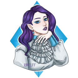 Size: 3000x3000 | Tagged: safe, artist:rowcliffe, imported from derpibooru, rarity, human, bedroom eyes, clothes, ear piercing, earring, elf ears, eyeshadow, female, high res, humanized, jewelry, lipstick, makeup, piercing, ruffled shirt, shirt, simple background, solo, white background