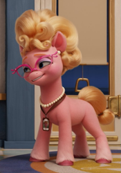 Size: 455x650 | Tagged: safe, imported from derpibooru, screencap, spoiler:my little pony: a new generation, 3d, bedroom eyes, colored hooves, curly hair, ear piercing, earring, eyebrows, female, g5, glasses, jewelry, mare, missing cutie mark, my little pony: a new generation, necklace, phyllis cloverleaf, piercing, solo, unshorn fetlocks, younger