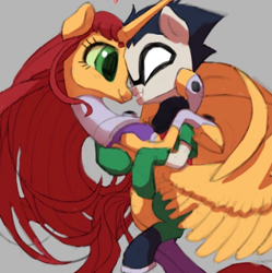 Size: 408x409 | Tagged: safe, artist:house-of-tykayl, imported from derpibooru, alicorn, earth pony, pony, ponified, robin (dc comics), simple background, starfire, teen titans