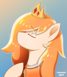 Size: 1080x1226 | Tagged: safe, artist:canicula, imported from derpibooru, oc, oc only, oc:auroraedith, pony, bust, crown, eyes closed, jewelry, profile, regalia, solo