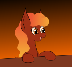 Size: 1517x1418 | Tagged: safe, artist:wapamario63, imported from ponybooru, oc, oc only, oc:maggie lavita, earth pony, pony, cute, female, gradient background, lava mare, lava pony, mare, open mouth, simple background, smiling, solo