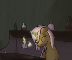 Size: 1215x1013 | Tagged: safe, artist:ahorseofcourse, oc, oc only, pony, unicorn, alcohol, bar, female, glass, horn, magic, mare, one eye closed, shot glass, solo, telekinesis