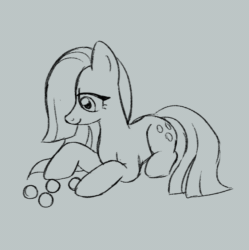 Size: 684x687 | Tagged: safe, artist:marbo, imported from ponybooru, marble pie, earth pony, pony, animated, female, gif, marbles, mare, monochrome, prone, smiling, solo, wip