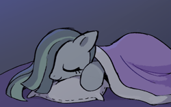 Size: 1143x717 | Tagged: safe, artist:marbo, imported from ponybooru, marble pie, earth pony, pony, blanket, eyes closed, female, mare, prone, sleeping, solo