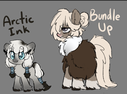 Size: 797x591 | Tagged: safe, artist:anonymous, edit, oc, oc only, oc:arctic ink, oc:bundle up, pony, clothes, coat, cropped, duo, female, filly, gray background, mare, simple background, snowpony (species), taiga pony, text