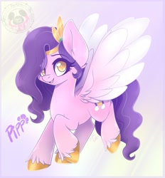 Size: 1895x2040 | Tagged: safe, artist:bloody-pink, imported from derpibooru, pipp petals, pegasus, pony, spoiler:my little pony: a new generation, adorapipp, cute, ear fluff, female, flying, g5, looking at you, mare, my little pony: a new generation, open mouth, signature, smiling, solo, unshorn fetlocks, wings, wrong eye color, yellow eyes, yellow-eyed pipp