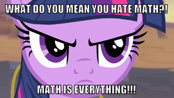 Size: 1066x600 | Tagged: safe, edit, edited screencap, editor:twi clown, imported from derpibooru, screencap, twilight sparkle, alicorn, pony, season 4, three's a crowd, angry, caption, close-up, discord's pendant, female, image macro, jewelry, mare, math, necklace, serious, serious face, text, twilight sparkle (alicorn), twilight sparkle is not amused, unamused