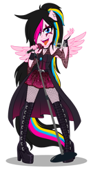 Size: 1024x1901 | Tagged: safe, artist:zoe-975, imported from derpibooru, oc, oc only, oc:zoe star pink, equestria girls, rainbow rocks, boots, clothes, dress, microphone, shoes, simple background, solo, tongue out, transparent background, wings