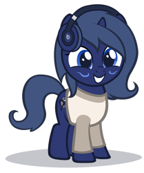 Size: 2740x3280 | Tagged: safe, artist:strategypony, imported from derpibooru, oc, oc only, oc:midnight music, pony, unicorn, beats by dr dre, clothes, female, filly, headphones, high res, horn, listening, music, simple background, sweater, transparent background, unicorn oc