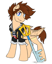 Size: 1542x1893 | Tagged: safe, artist:not-ordinary-pony, imported from derpibooru, pony, fanfic:kingdom hearts of harmony, clothes, commission, disney, keyblade, kingdom hearts, kingdom hearts of harmony, ponified, simple background, solo, sora, transparent background
