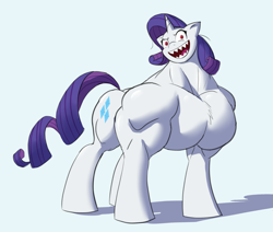 Size: 2643x2237 | Tagged: source needed, safe, artist:pandatarius, imported from derpibooru, rarity, pony, unicorn, spoiler:my little pony: a new generation, evil rarity, female, fetish, g5, high res, muscle fetish, muscles, muscular female, my little pony: a new generation, overdeveloped muscles, pecs, possessed, red eyes, ripped rarity, sharp teeth, solo, sproutity, teeth