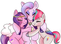 Size: 507x360 | Tagged: safe, artist:therainbowtroll, imported from derpibooru, pipp petals, queen haven, zipp storm, pegasus, pony, spoiler:my little pony: a new generation, cute, drawthread, eyes closed, family, female, g5, group hug, hug, mother and child, mother and daughter, my little pony: a new generation, requested art, royal sisters (g5), siblings, simple background, sisters, transparent background, vector