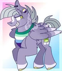 Size: 1019x1169 | Tagged: safe, artist:musical-medic, imported from derpibooru, limestone pie, pegasus, pony, gender headcanon, mlm, nonbinary pride flag, pride, pride flag, race swap, solo, vincian pride flag