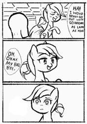 Size: 640x904 | Tagged: safe, artist:solid shrimp, imported from derpibooru, rainbow dash, oc, oc:anon, human, pegasus, pony, comic, duo, female, human and pony, male, mare, monochrome