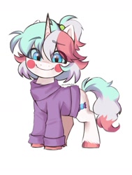 Size: 1237x1633 | Tagged: safe, artist:cottonsweets, imported from derpibooru, oc, oc only, oc:cottonsweets, pony, unicorn, clothes, g5, looking at you, smiling, solo, sweater