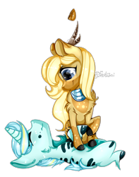 Size: 2633x3346 | Tagged: safe, artist:fantisai, imported from derpibooru, oc, oc only, deer, pony, unicorn, antlers, clothes, deer oc, duo, high res, horn, lying down, on back, scarf, simple background, smiling, transparent background, unicorn oc