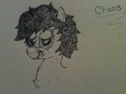Size: 2048x1536 | Tagged: safe, artist:zombietator, imported from derpibooru, oc, oc only, oc:chaos, earth pony, pony, :p, bust, earth pony oc, lineart, stippling, tongue out, traditional art