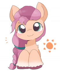 Size: 1301x1571 | Tagged: safe, artist:ginmaruxx, imported from derpibooru, sunny starscout, earth pony, pony, spoiler:my little pony: a new generation, blushing, cute, g5, looking at you, my little pony: a new generation, simple background, solo, sunnybetes