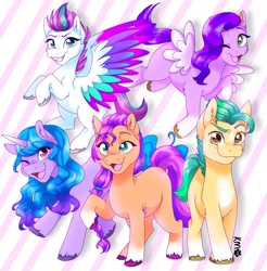 Size: 2018x2048 | Tagged: safe, artist:panda_pies1, imported from derpibooru, hitch trailblazer, izzy moonbow, pipp petals, sunny starscout, zipp storm, earth pony, pegasus, pony, unicorn, adorapipp, adorazipp, cute, ear fluff, female, g5, high res, leg fluff, male, mane five (g5), mare, open mouth, royal sisters (g5), siblings, sisters, stallion