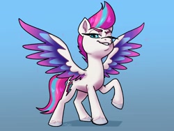 Size: 3200x2400 | Tagged: safe, artist:ohjeetorig, imported from derpibooru, zipp storm, pegasus, pony, spoiler:my little pony: a new generation, colored wings, ear fluff, eyebrows, eyelashes, female, g5, gradient background, high res, mare, my little pony: a new generation, raised hoof, shadow, solo, spread wings, standing, tail, unshorn fetlocks, wings