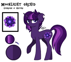 Size: 1316x1151 | Tagged: safe, artist:gallantserver, imported from derpibooru, oc, oc only, oc:moonlight orchid, pony, unicorn, eye clipping through hair, female, horn, magical lesbian spawn, mare, offspring, parent:princess luna, parent:twilight sparkle, parents:twiluna, raised hoof, reference sheet, simple background, solo, standing, tail, transparent background, unicorn oc