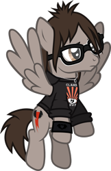 Size: 900x1386 | Tagged: safe, artist:lightningbolt, derpibooru exclusive, imported from derpibooru, pegasus, pony, .svg available, clandestine industries, clothes, feathered wings, flying, frown, glasses, hood, hoodie, jewelry, male, mikey way, my chemical romance, necklace, ponified, rolled up sleeves, show accurate, simple background, solo, spread wings, stallion, svg, transparent background, vector, wings, wristband