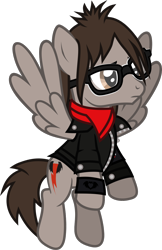 Size: 900x1386 | Tagged: safe, artist:lightningbolt, derpibooru exclusive, imported from derpibooru, pegasus, pony, .svg available, clothes, feathered wings, flying, frown, glasses, jacket, jewelry, leather jacket, male, mikey way, my chemical romance, necklace, ponified, rolled up sleeves, scarf, show accurate, simple background, solo, spread wings, stallion, svg, three cheers for sweet revenge, transparent background, vector, wings, wristband