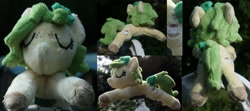 Size: 4503x2000 | Tagged: safe, artist:bastler, imported from derpibooru, oc, oc only, oc:nettle vienna, earth pony, pony, female, irl, leaves, mare, photo, plushie, sleeping