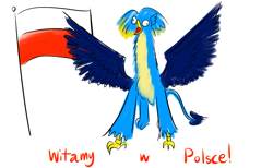 Size: 2600x1600 | Tagged: safe, artist:horsesplease, imported from derpibooru, gallus, griffon, crowing, czubatka staropolska, flag, gallus the rooster, gallusposting, meme, poland, polish, polish chicken, spread wings, wings