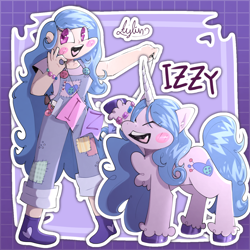 Size: 1280x1280 | Tagged: safe, artist:aylinsart, imported from derpibooru, izzy moonbow, human, pony, unicorn, spoiler:my little pony: a new generation, chest fluff, female, g5, human ponidox, humanized, my little pony: a new generation, self ponidox