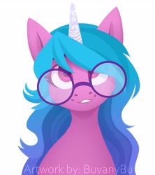 Size: 3641x4096 | Tagged: safe, artist:buvanybu, imported from derpibooru, izzy moonbow, pony, unicorn, spoiler:my little pony: a new generation, bust, cute, female, g5, glasses, izzybetes, meganekko, my little pony: a new generation, solo