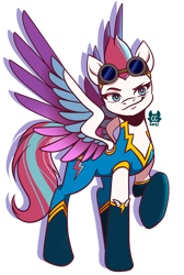 Size: 1024x1526 | Tagged: safe, artist:cckittycreative, imported from derpibooru, zipp storm, pegasus, pony, spoiler:my little pony: a new generation, clothes, g5, goggles, my little pony: a new generation, simple background, solo, spoilers in description, transparent background, uniform, wonderbolts uniform