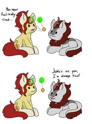 Size: 3700x5000 | Tagged: safe, artist:noxi1_48, imported from derpibooru, oc, oc only, oc:treble pen, kirin, pony, unicorn, comic, dialogue, duo, hypnosis