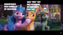 Size: 1920x1080 | Tagged: safe, edit, edited screencap, imported from derpibooru, screencap, hitch trailblazer, izzy moonbow, earth pony, pony, unicorn, spoiler:my little pony: a new generation, 3d, female, g5, male, mare, meme, mint grove, my little pony: a new generation, stallion