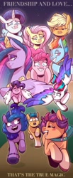 Size: 842x2048 | Tagged: safe, artist:lrusu, imported from derpibooru, applejack, fluttershy, hitch trailblazer, izzy moonbow, pinkie pie, pipp petals, rainbow dash, rarity, sunny starscout, twilight sparkle, zipp storm, alicorn, earth pony, pegasus, pony, unicorn, the last problem, spoiler:my little pony: a new generation, adorapipp, adorazipp, cute, eyes closed, female, g4, g4 to g5, g5, male, mane five (g5), mane six, mare, my little pony: a new generation, older, older applejack, older fluttershy, older mane six, older pinkie pie, older rainbow dash, older rarity, older twilight, open mouth, princess twilight 2.0, royal sisters (g5), siblings, sisters, stallion, sunny and her heroine, twilight sparkle (alicorn)