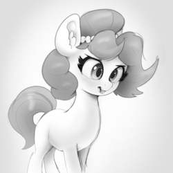 Size: 2272x2268 | Tagged: safe, artist:xbi, imported from derpibooru, oc, oc only, oc:brownie bun, earth pony, pony, female, gradient background, grayscale, high res, mare, monochrome, simple background, solo