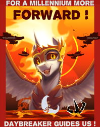 Size: 2998x3781 | Tagged: source needed, safe, artist:tofuslied-, imported from derpibooru, daybreaker, pony, equestria at war mod, high res, plane, poster, propaganda, solo