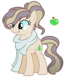 Size: 1280x1555 | Tagged: safe, artist:princess-kitsune-tsu, imported from derpibooru, oc, oc only, earth pony, pony, clothes, female, magical lesbian spawn, mare, offspring, parent:applejack, parent:rarity, parents:rarijack, scarf, simple background, solo, transparent background