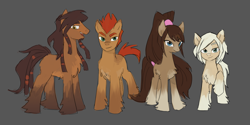 Size: 2792x1391 | Tagged: safe, artist:anonymous, pony, female, galactik football, gray background, looking at you, male, mare, open mouth, ponified, raised hoof, simple background, snowpony (species), stallion, taiga pony, tail wrap, wip
