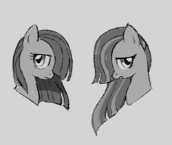 Size: 385x327 | Tagged: safe, artist:marbo, imported from ponybooru, marble pie, earth pony, pony, female, grayscale, looking back, mare, monochrome, open mouth, solo